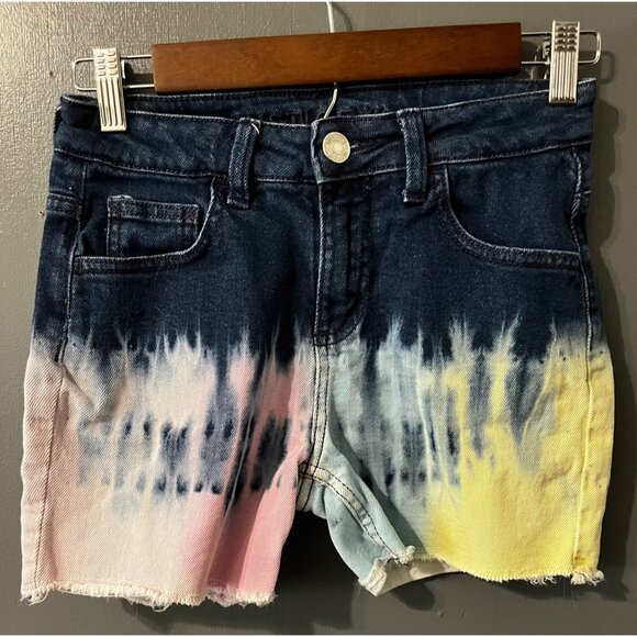 Justice Girls Tie-Dye Jean Shorts Size 14 Colorful Denim - Picture 1 of 4